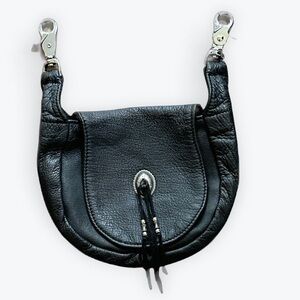 Handmade Soft Black Leather Motorcycle Bike Hip Bag Western Concho Tassel Unisex